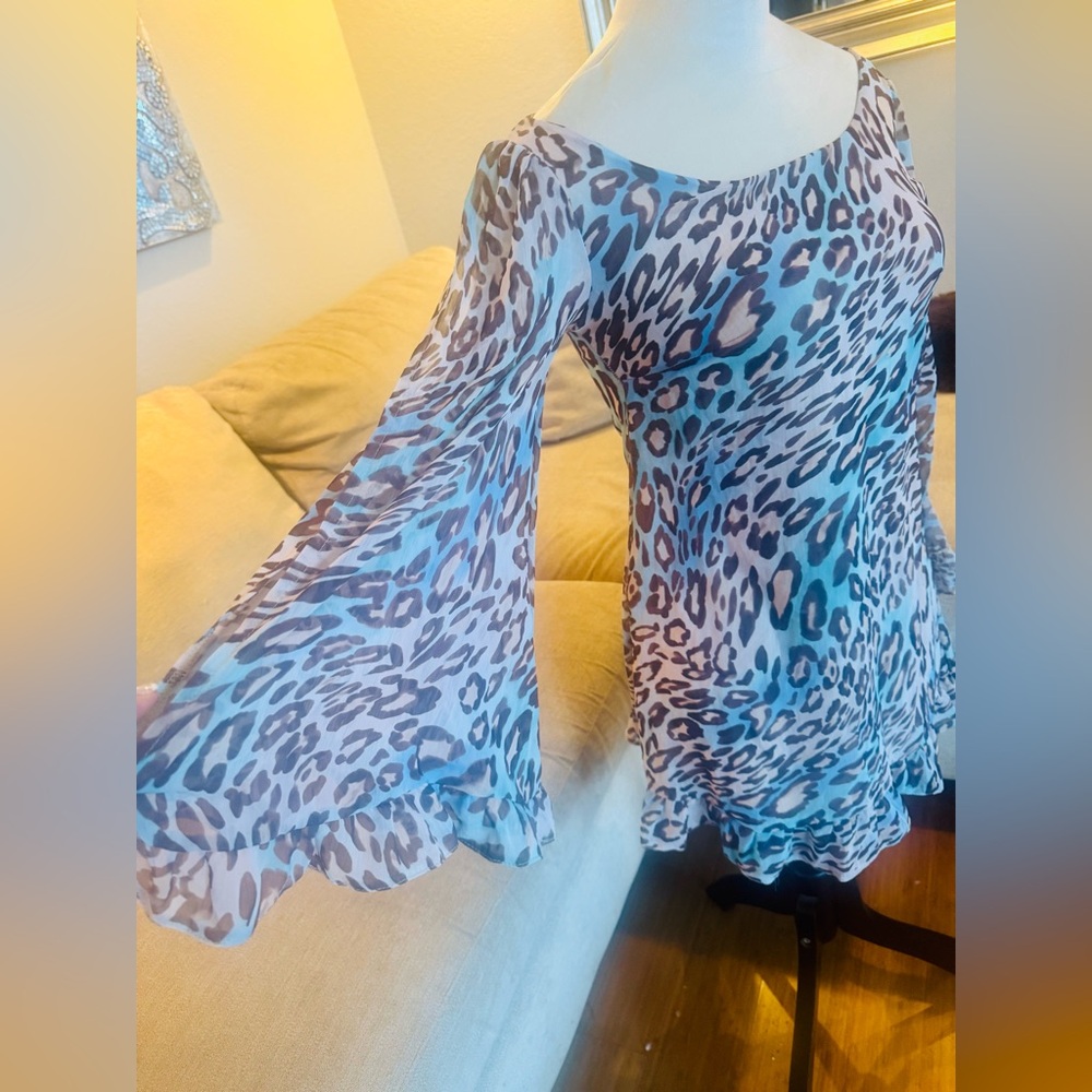 Rare London- Leopard Print Flare Sleeve Dress, size 8